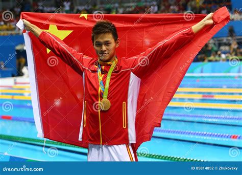 Olympic Champion Yang Sun Of China During Medal Ceremony After Men S