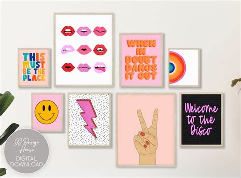 Retro Wall Art Set Of 8 Trendy Art Print Bundle Dorm Wall Etsy