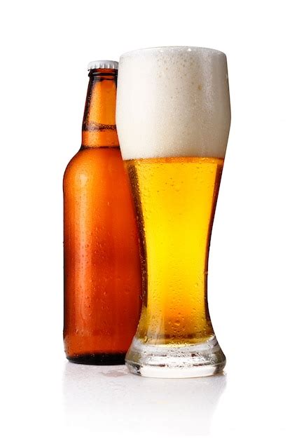 Premium Photo Bottles And Full Glass Of Beer Isolated