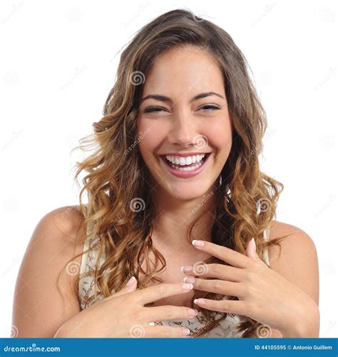 Front Portrait Of A Funny Fashion Woman Laughing Hilarious Stock Image