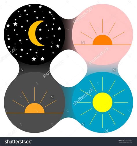 Four Circles With The Sun Moon And Stars On Them In Different Colors Stock Photo