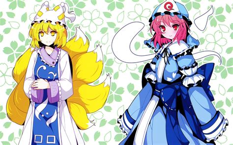Blondes Tails Video Games Touhou Dress Ghosts Pink Hair Animal Ears Red Eyes Short