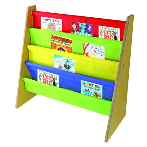 Kids Book Storage Rack Wooden Sling Bookshelf Childrens Bookcase