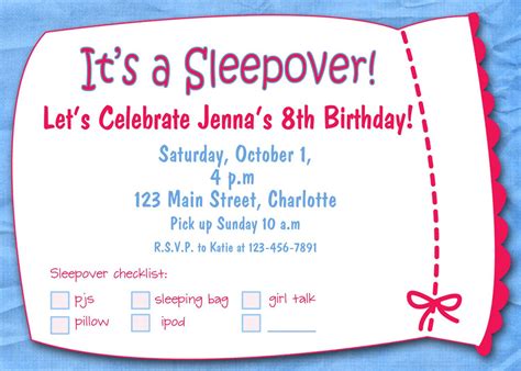 Party invitations for your celebration. Girl Slumber Party Invitations Blank