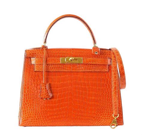 Hermès Kelly 32 Orange Crocodile Bag Baghunter
