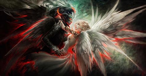 Best Fantasy Love Couple Wallpaper Id Angel And Demon Romance 2048x1080 Download Hd