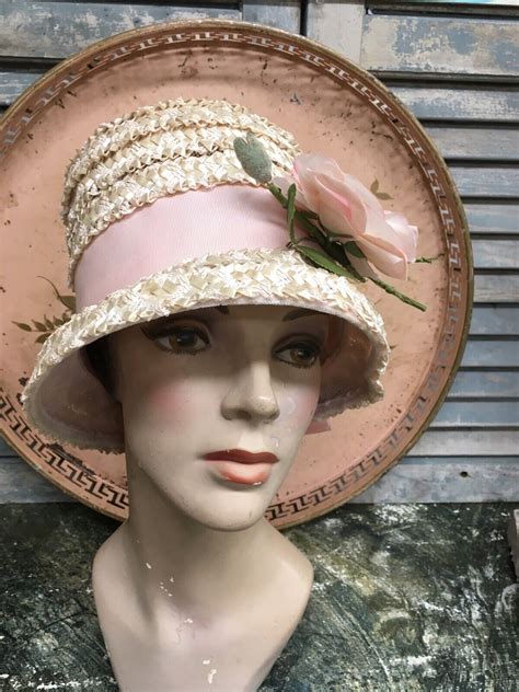 Antique Vintage Ladies Straw Hat Pink Millinery Ros Gem