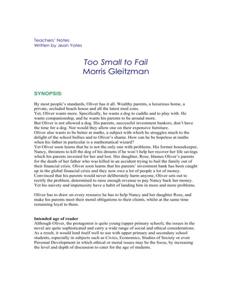 Too Small To Fail Morris Gleitzman