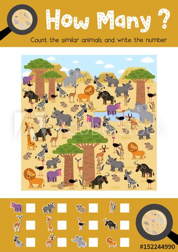 Counting Game Of African Animals For Preschool Kids