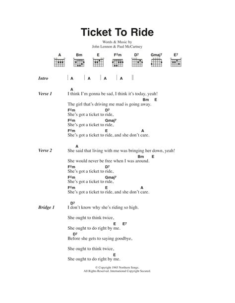 Ticket To Ride By The Beatles Guitar Chordslyrics Guitar Instructor