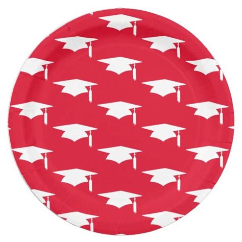 Red Graduation Caps Pattern Graduation Paper Plate