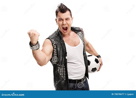 Football Hooligan Holding A Ball And Shouting Stock Image Image Of
