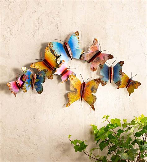 Colorful Indooroutdoor Metal Nine Butterfly Wall Art Wind And Weather