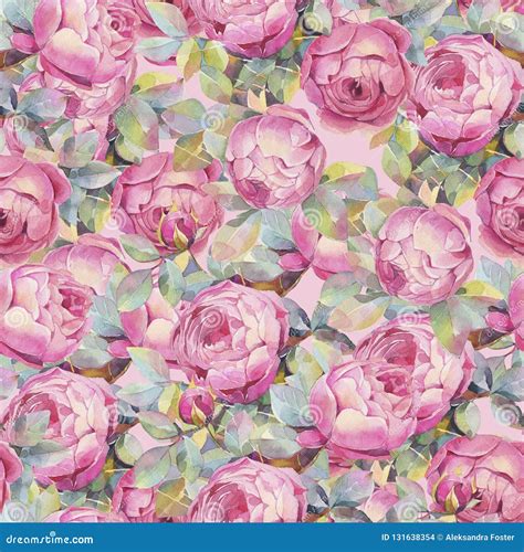 Seamless Pattern With Colorful Roses Romantic Wallpaper Hand Painted