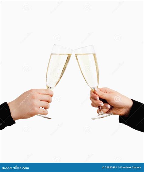Two Hands Holding Glasses Of Champagne Toasting Stock Image Image 36885491