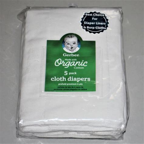 Gerber Baby Organic Cotton 5 Pack Prefold Cloth Diapers Premium 6 Ply