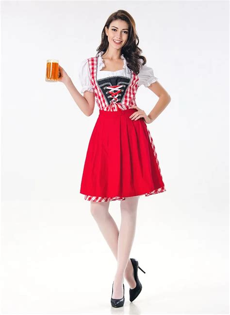 Sexy Beer Girl Costume Octoberfest Bavarian Dirndl Maid Peasant Dress Adult Women Oktoberfest