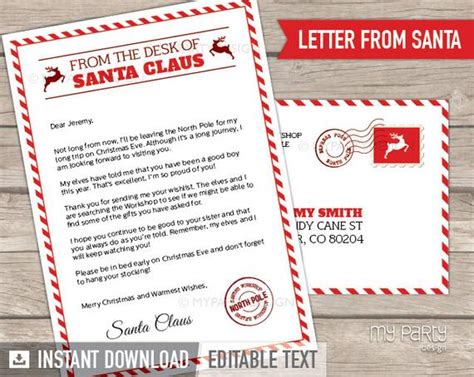 Get this template and fill in your message. Letter from Santa kit with Envelope Template Red Christmas