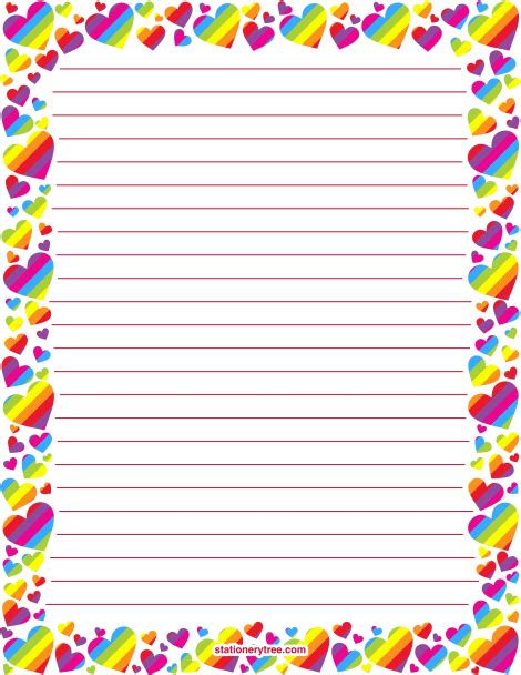Free Rainbow Heart Stationery And Writing Paper Heart Stationery
