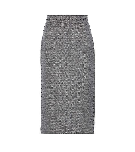 Valentino Embellished Wool Tweed Pencil Skirt In Grey Modesens