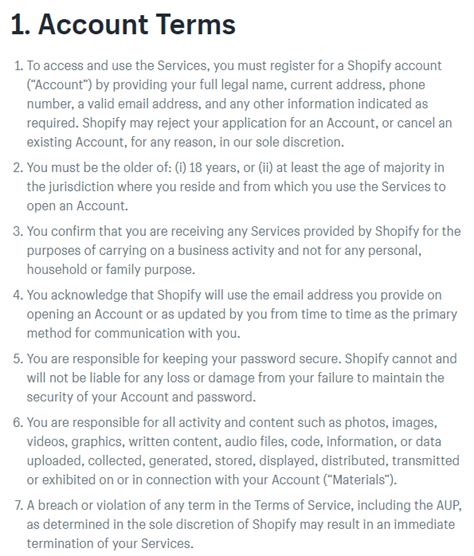Terms And Conditions Template Shopify