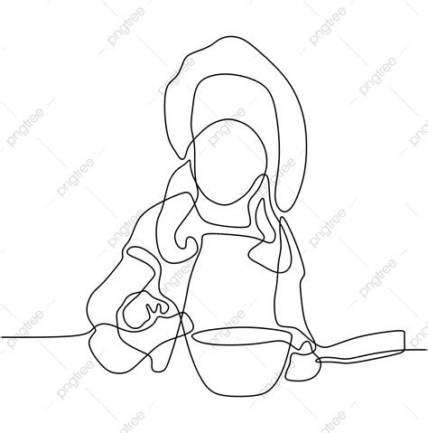 girl cooking food continuous one line drawing vector illustration woman enjoy making foods