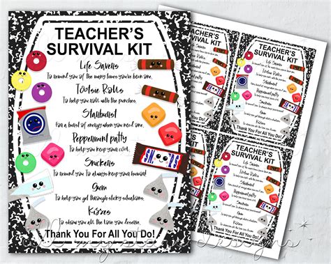 Printable Teacher S Survival Kit Tag Instant Download Now Etsy Kit De Emergencia Para El