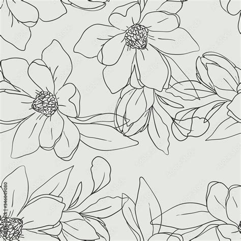 Seamless Floral Pattern Vector Summer Illustration With Linear Flowers