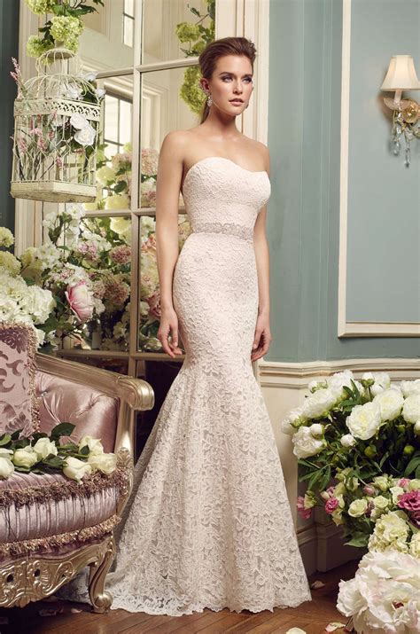 Willowby ophelia beaded lace strapless a line wedding dress. Strapless Lace Wedding Dress - Style #2165 | Mikaella Bridal