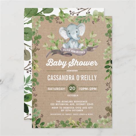 Neutral Elephant Baby Shower Greenery Invitation Zazzle