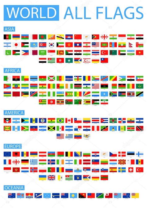 All World Vector Flags Sorted By Continents — Stock Vector