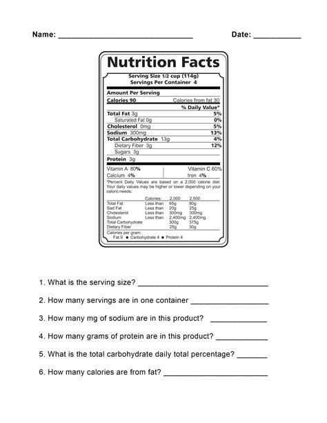 Food Label Worksheets
