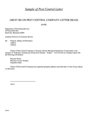 However, to get into this field, you'll need to become certified. Fillable Online Sample of Pest Control Letter - Department ...