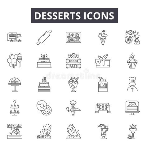 Desserts Shop Line Icons Signs Vector Set Outline Illustration