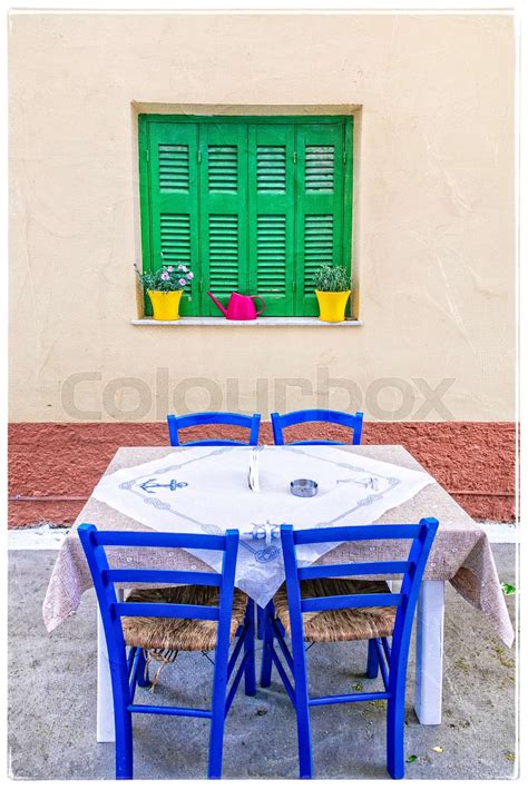 Traditional Street Tavernas Of Greece Stock Image Colourbox
