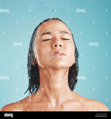 Beauty Asian And Woman In Shower With Face In Water For Wellness Self