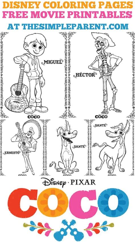Free Disney Coloring Pages Featuring Disney•pixars Coco • The Simple