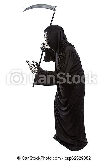 Halloween Grim Reaper With A Scythe Costume Of A Skeleton Grim Reaper