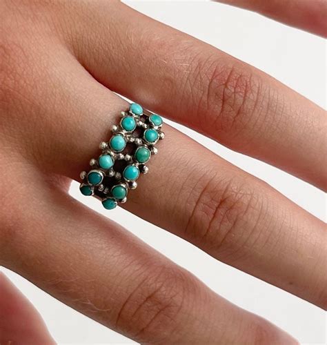 Two Row Snake Eye Turquoise Ring Band Vintage Antique 30s 40s Old Pawn