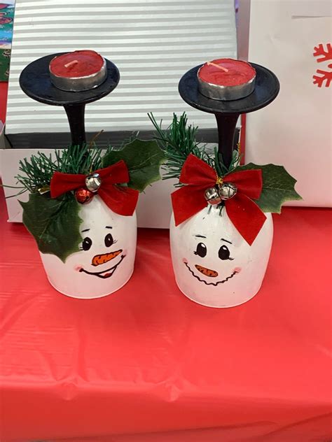 Hand Painted Snowman Wine Glass Candle Votives Etsy