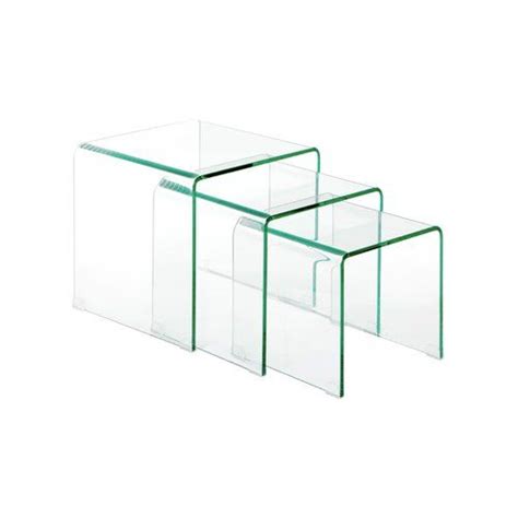 Three Clear Glass Nesting Tables Sitting On Top Of Each Other