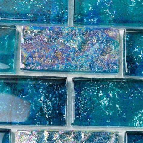 Laguna Iridescent Aquamarine 1x2 Brick Glass Tile Glass Pool Tile