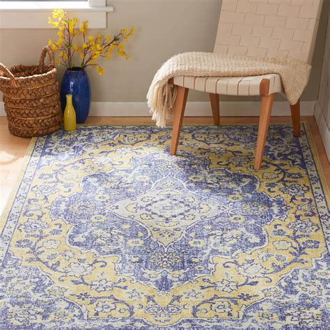 Technicolor Brooke Blue And Yellow Area Rug Covered By Rugs