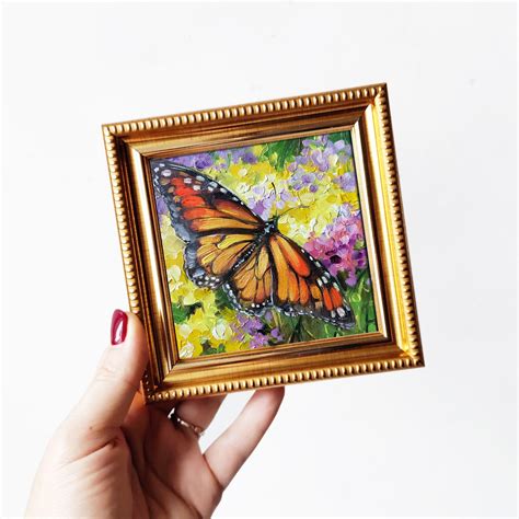 Monarch Butterfly Art Painting Original 4x4 Yellow Oil Etsy