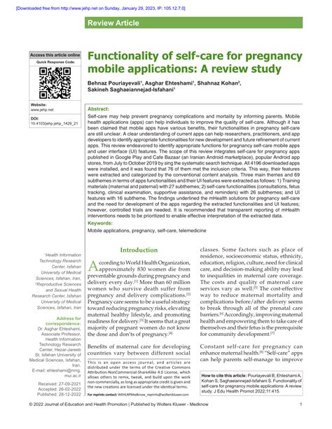 PDF Functionality Of Self Care For Pregnancy Mobile Applications A