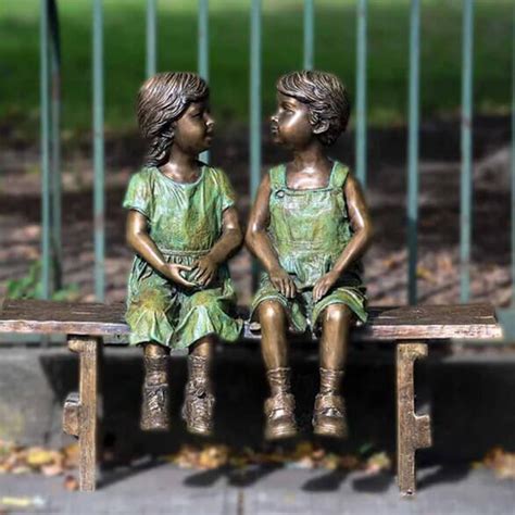 Boy And Girl Sitting On Bench Bronze Garden Statue For Sale