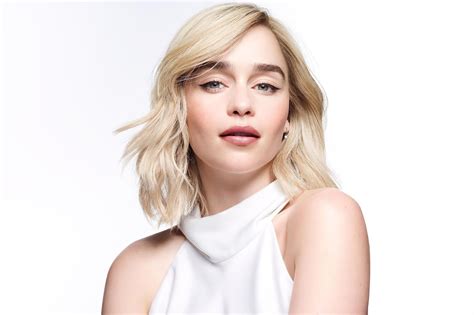 Emilia Clarke Women Actress Blonde Short Hair Blue Eyes White Background White Face 1080p