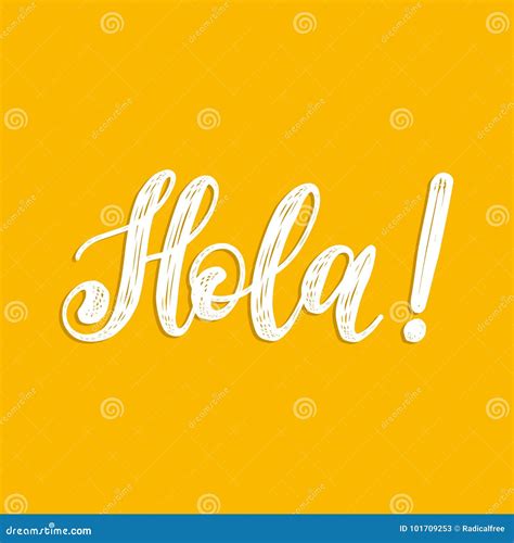 Hola Hand Lettering Phrase Translated From Spanish Hello On Yellow