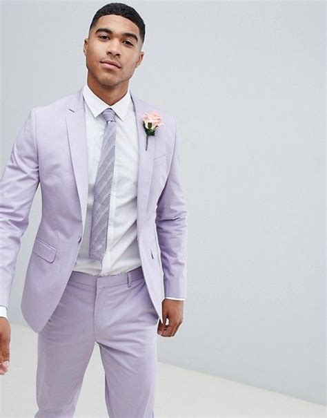 Asos Design Wedding Skinny Suit In Stretch Cotton In Lilac Prom Suits