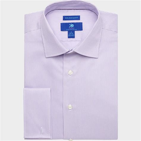 Egara Lavender And White Stripe French Cuff Modern Fit Dress Shirt